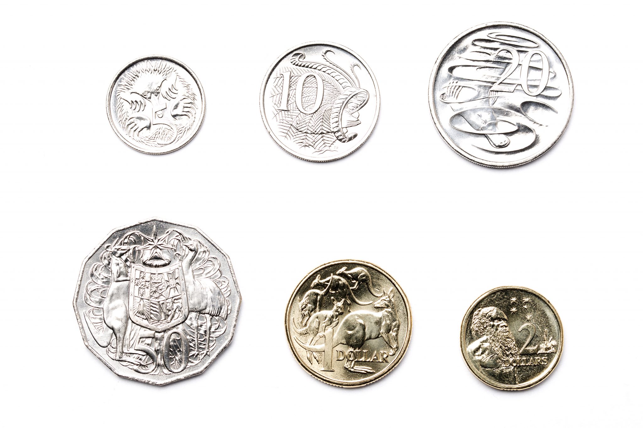 The smallest change in Australian currency is five cents. The money notes are made of plastic and grow in size as the value increases.