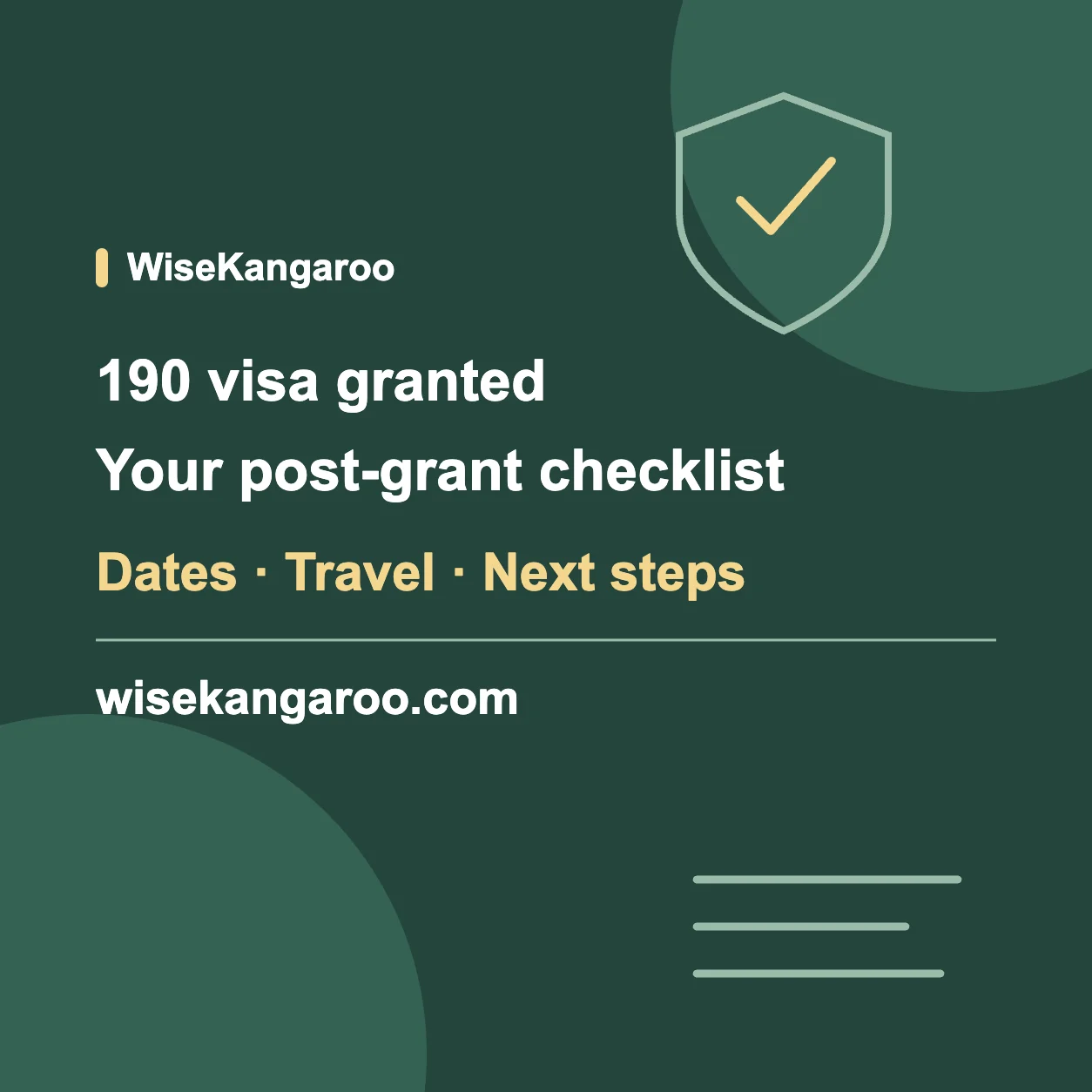 190 visa granted. Your post-grant checklist. Dates · Travel · Next steps. wisekangaroo.com.