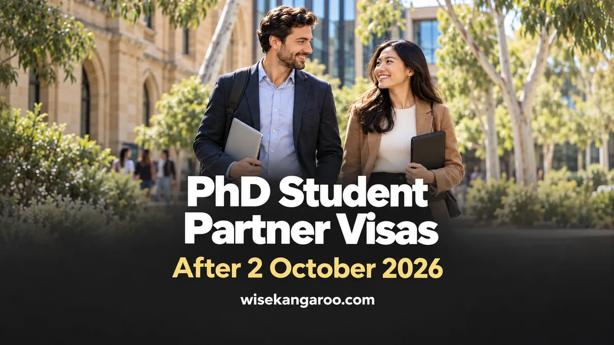 PhD Student Partner Visas after 2 October 2026, with an adult couple on an Australian university campus.